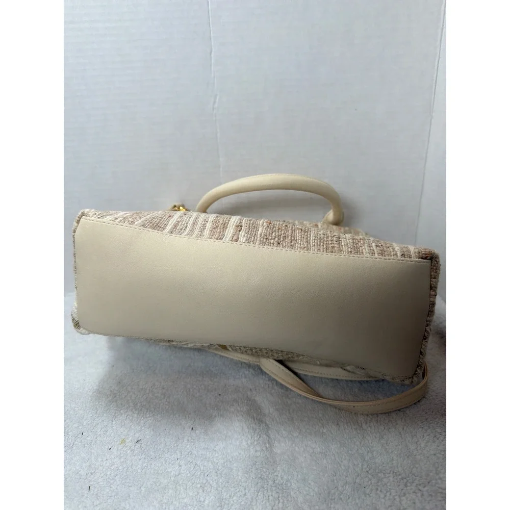 NWT VTG 90s Cara Bella Cream Woven Patchwork Satchel Crossbody Bag‎ Gold Accents